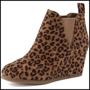 Wedge Booties with Memory Foam, Vegan Suede, Slip-On Design, Wide Width